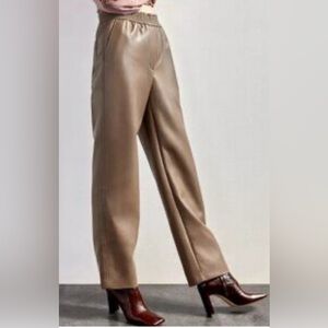 Wilfred Desiree Faux Leather Pull On Relaxed Straight Leg Pant Taupe